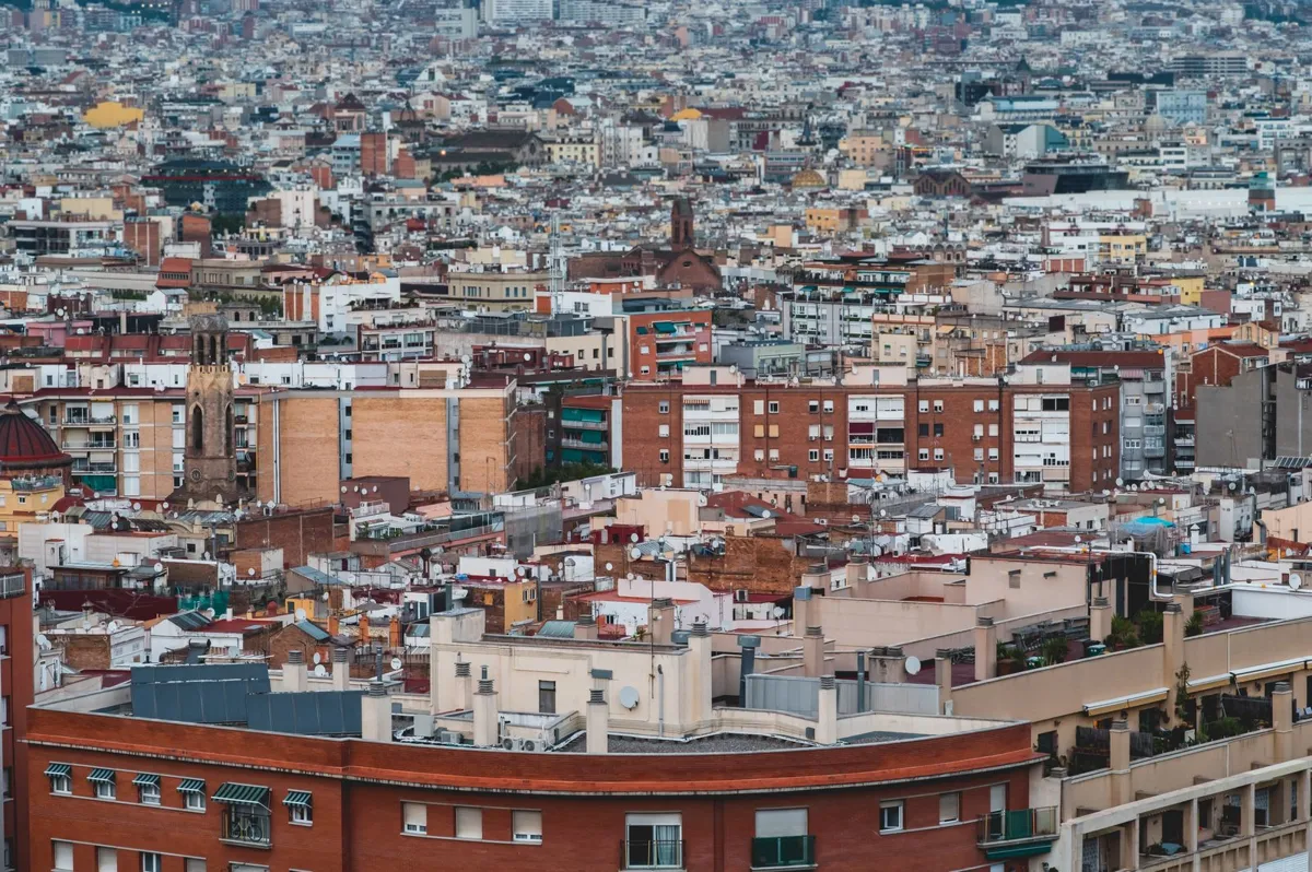 Dense neighborhoods and rooftops in Barcelona