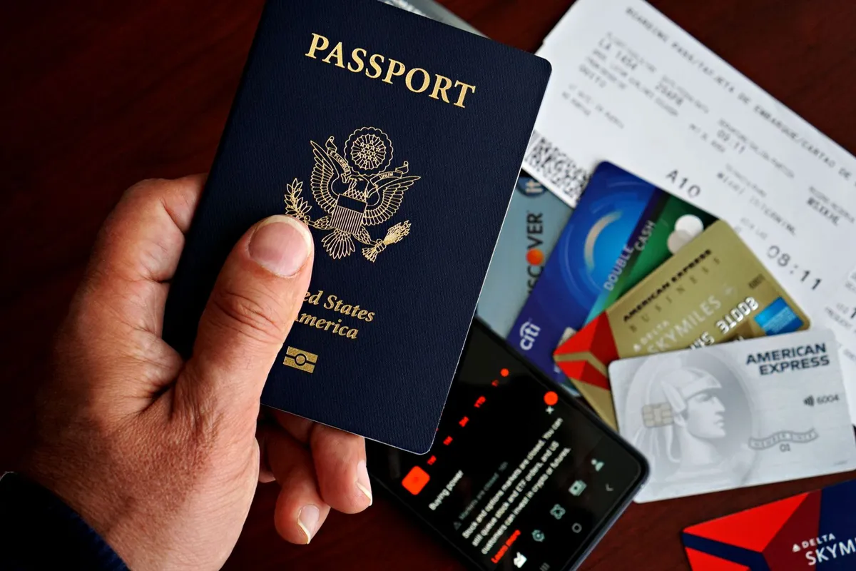 Passport and travel documents arranged together