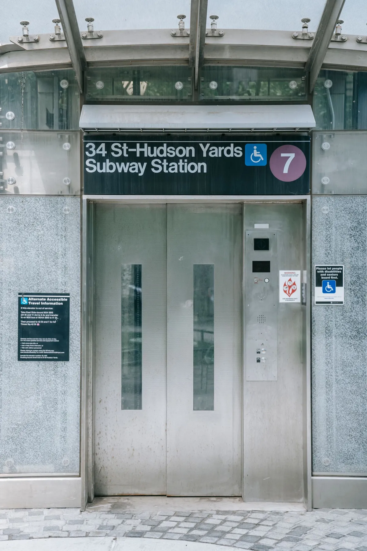Accessible elevator entrance at a subway station