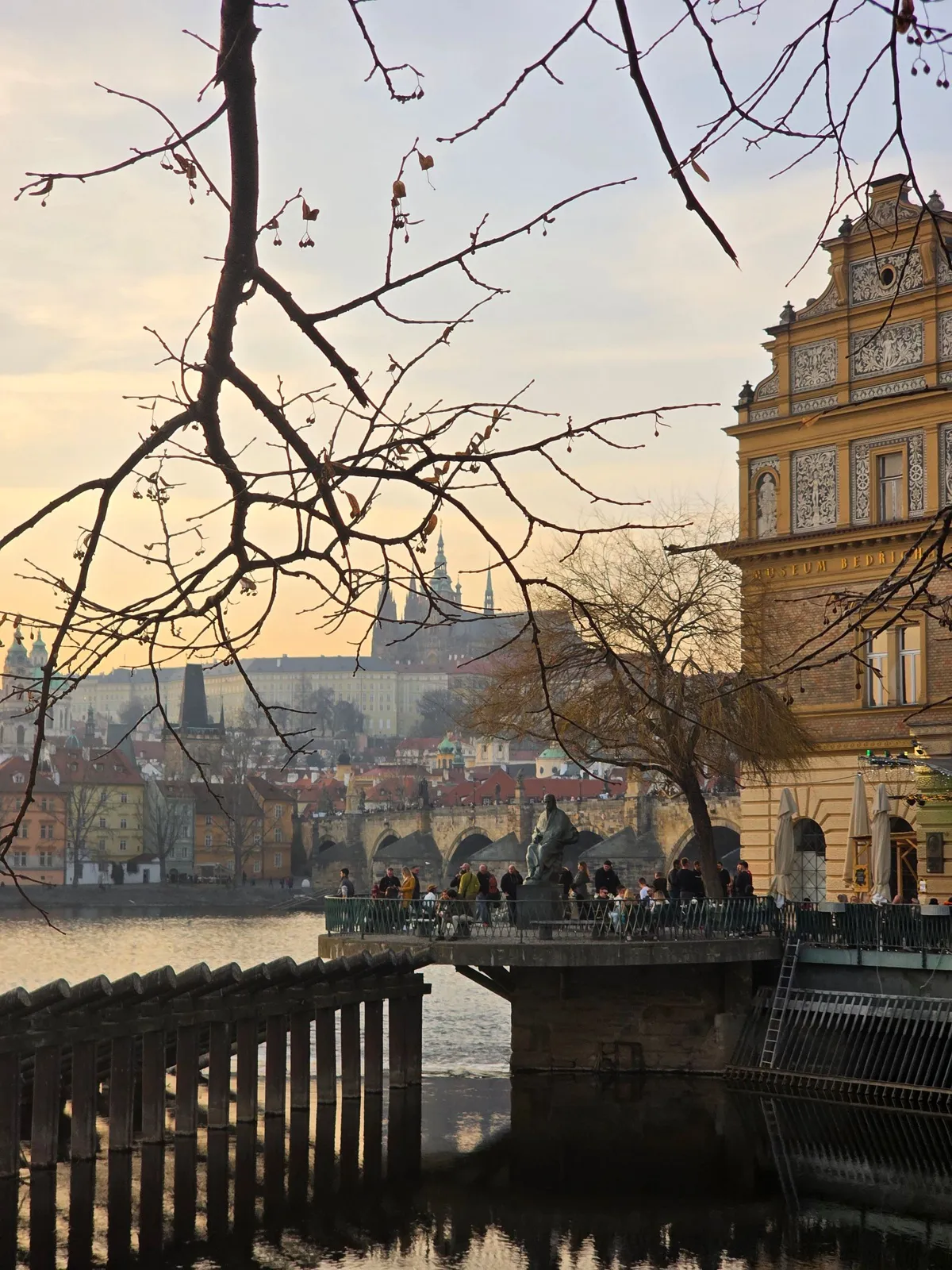 Charles Bridge and Prague Castle at dusk