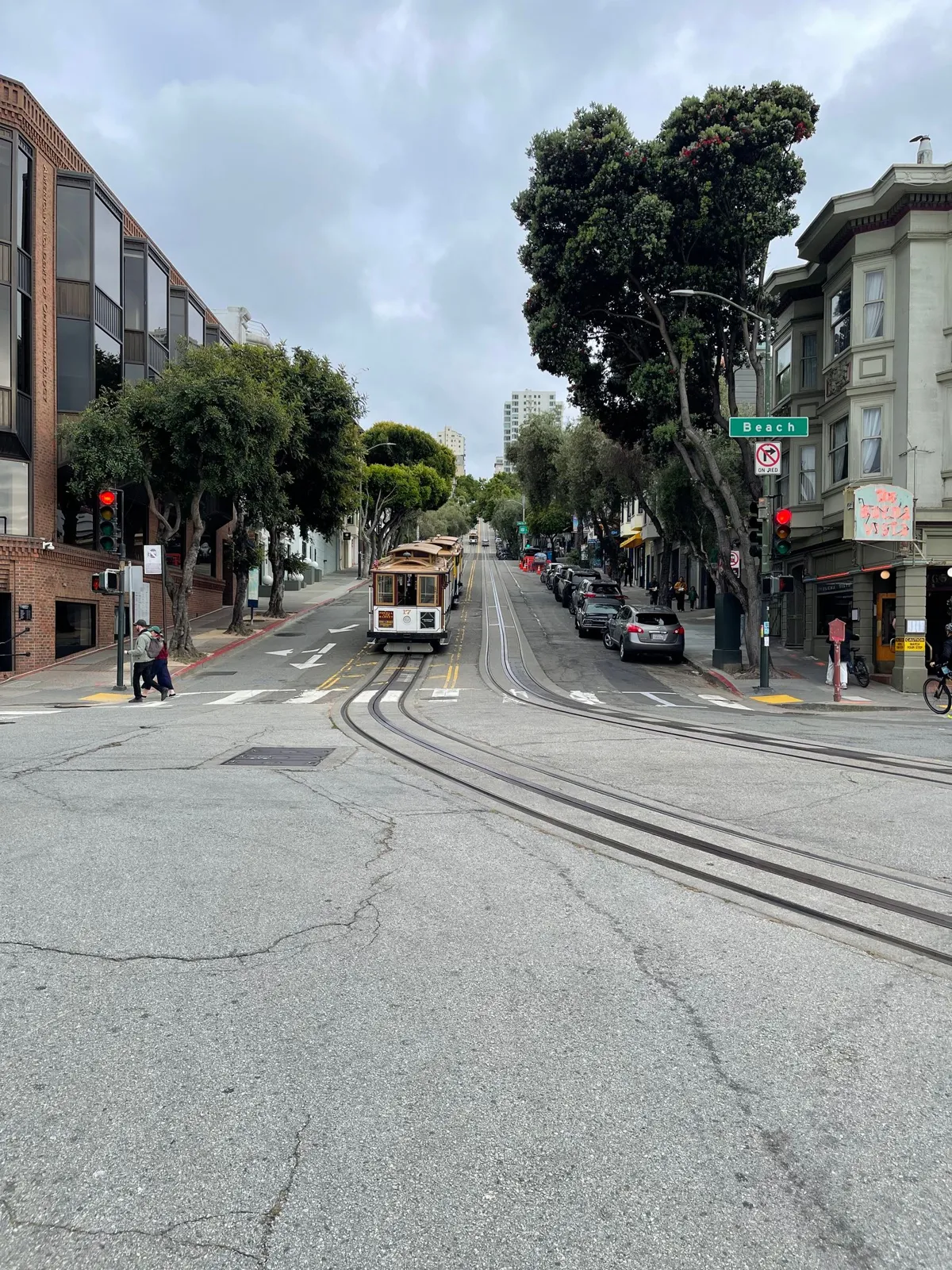 Cable car traveling up a San Francisco hill
