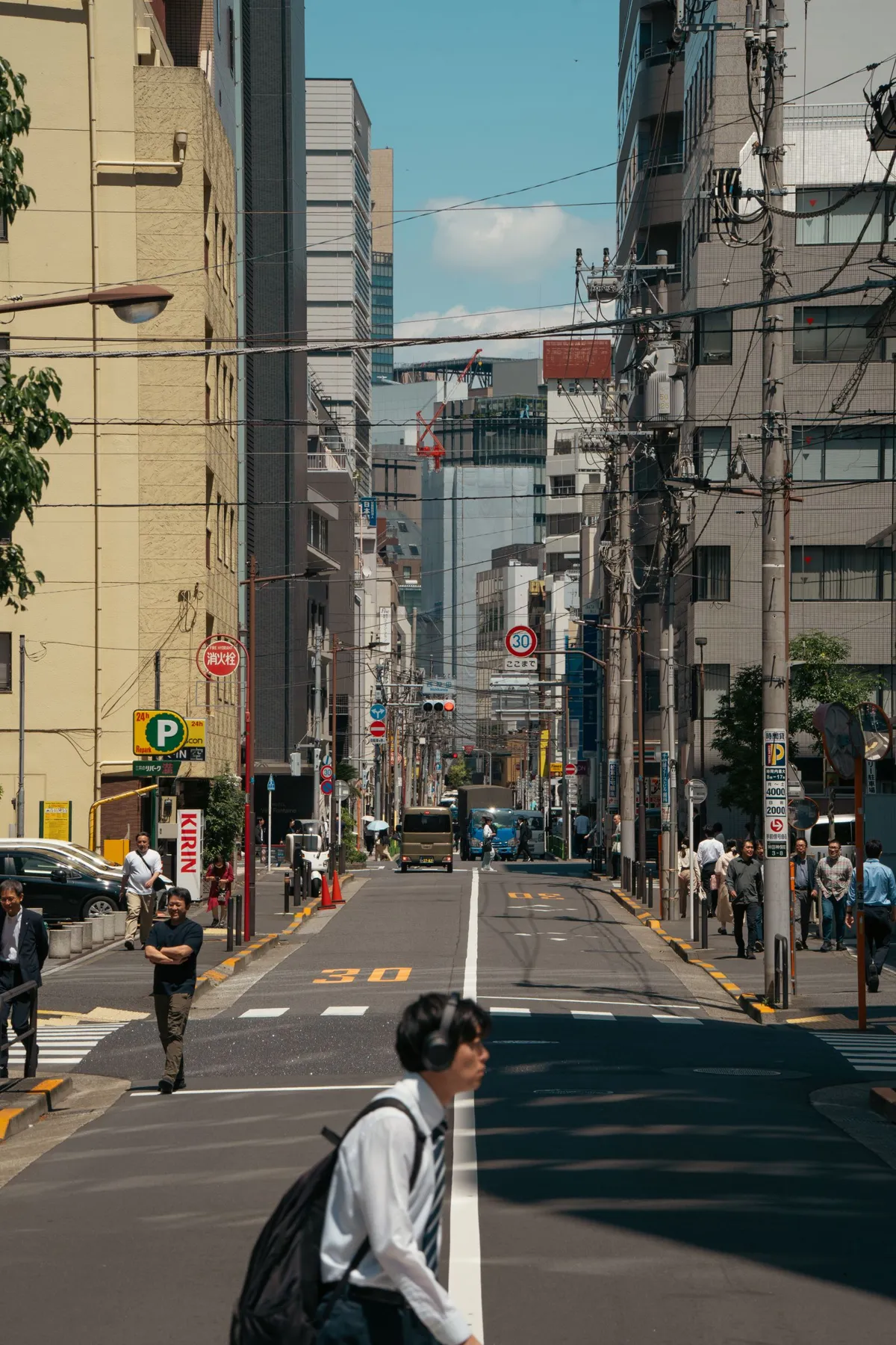 Busy urban street and crossings in Tokyo