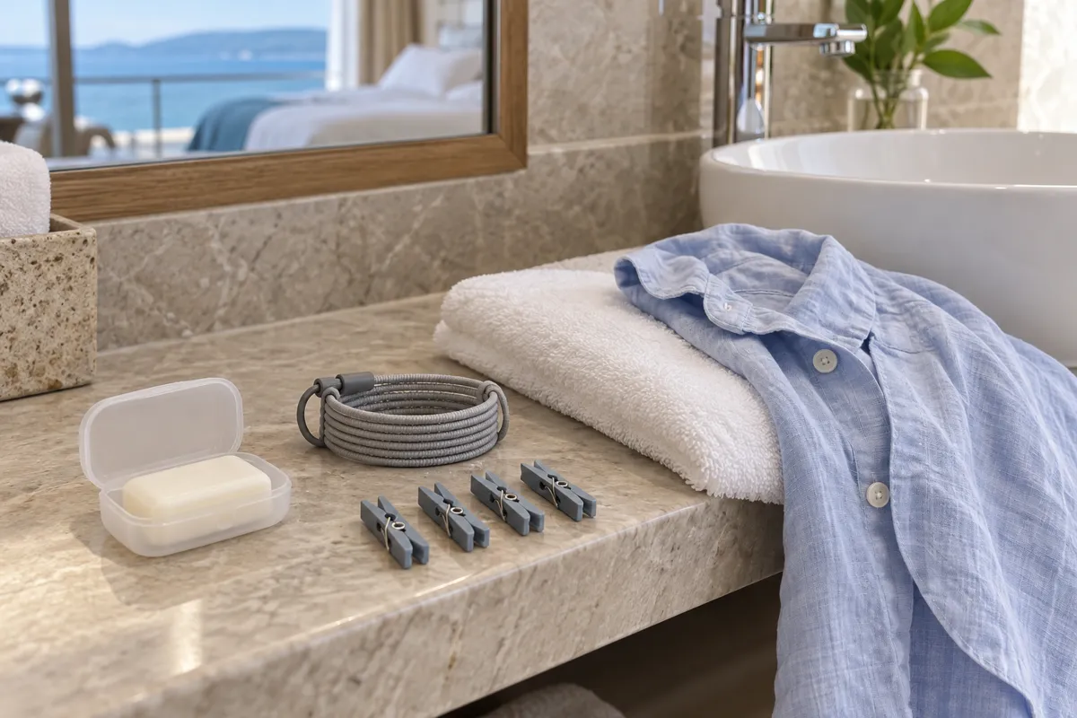 AI illustration of compact soap and clothesline kit